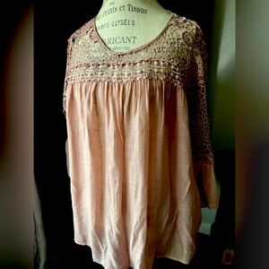 Indigo Rose 2X Pink Crochet Blouse